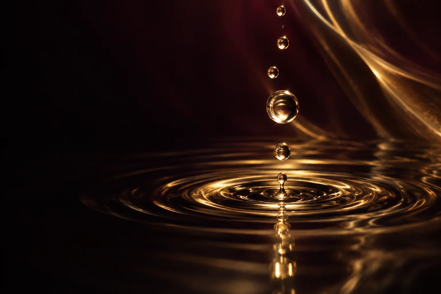 Illustrazione astratta di gocce d’acqua e cerchi illuminati in oro